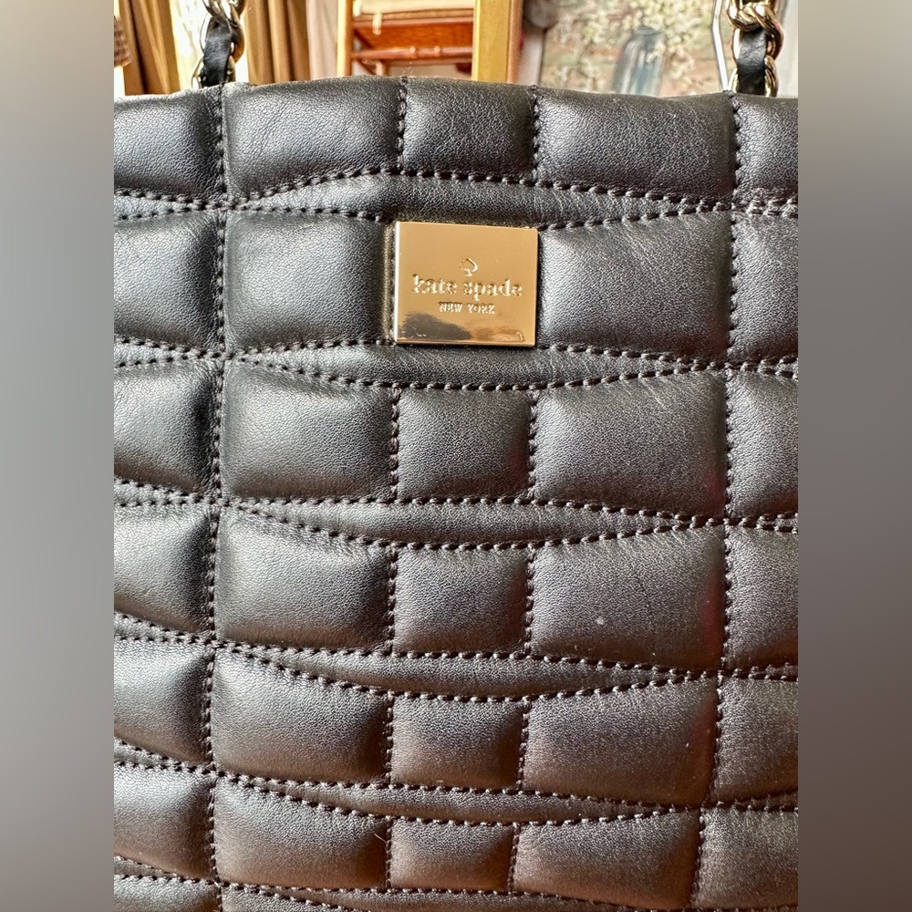 kate spade Black Quilted Leather Chain-HandleShoulder Bag w Storybook lining - Picture 3 of 11